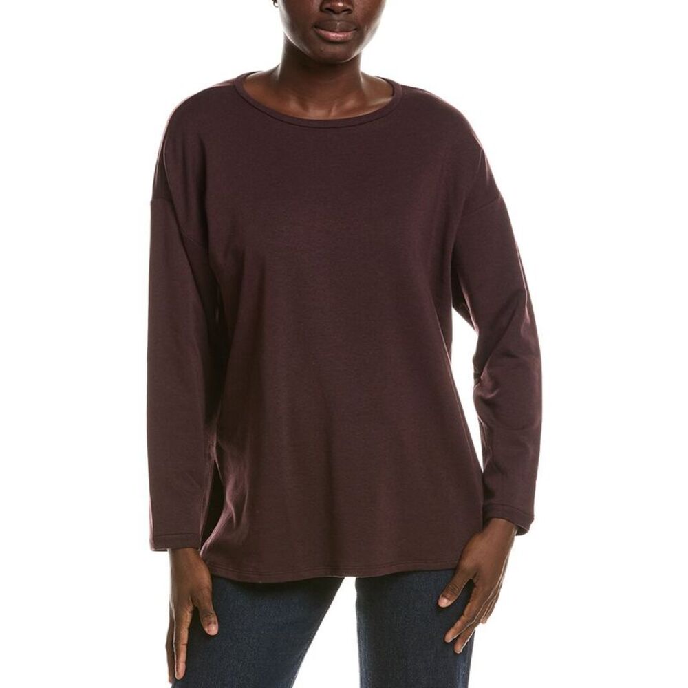 Eileen Fisher Womens Round Neck Long Box Top, Wine